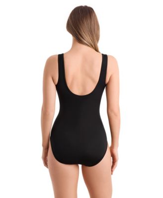 Women's Scoop Neck Zipper One-Piece Swimsuit
