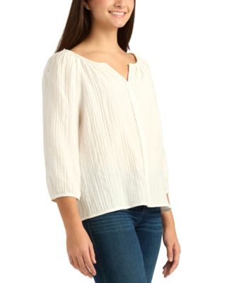 Juniors' Textured Scoop Neck Peasant Top