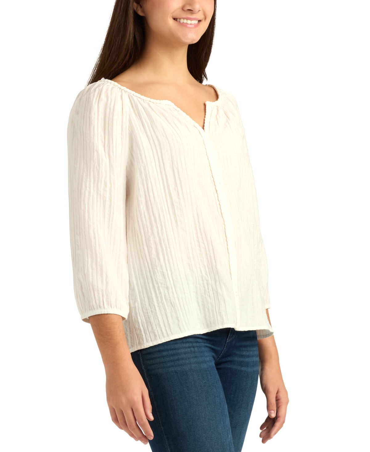 Bcx Juniors' Textured Scoop Neck Peasant Top