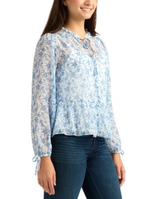 Juniors' Yoryu Printed Long-Sleeve Top