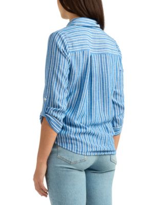 Juniors' Striped Collared Button-Up Shirt
