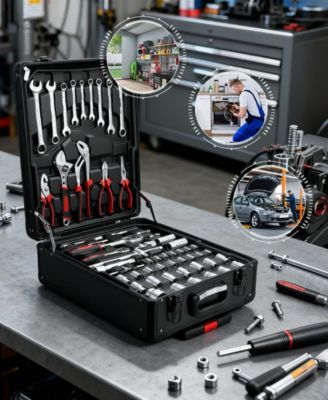 399-Piece Rolling Tool Set with Wheels, Aluminum Case and 4 Drawers, Metric Home and Auto Repair Tool Kit