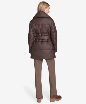 Women's Adela Pillow Collar Faux Leather Wrap Coat