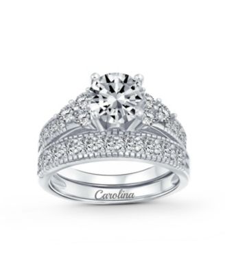 3CT  Solitaire Cubic Zirconia Sterling Silver CZ   promise ring Pave Band Set