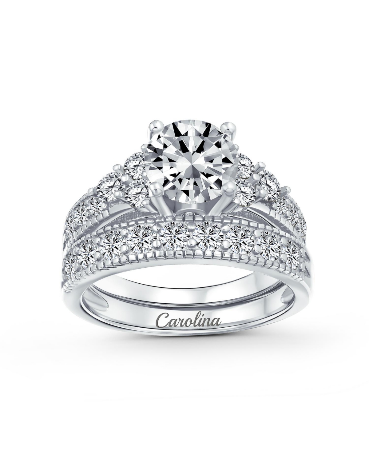 Bling Jewelry 3CT Solitaire Cubic Zirconia Sterling Silver Cz promise ring Pave Band Set