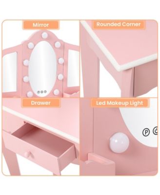 Toddler Vanity and Stool, Girls Vanity with 3 Mirror, Makeup Play Table for Girls 3