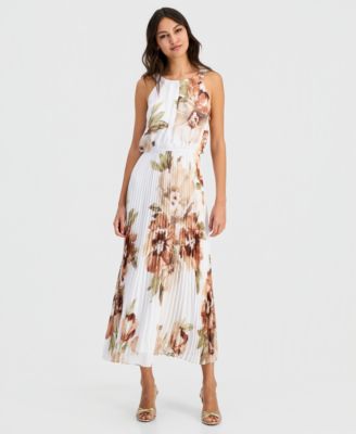 Women's Pleated Floral Print Maxi Dress