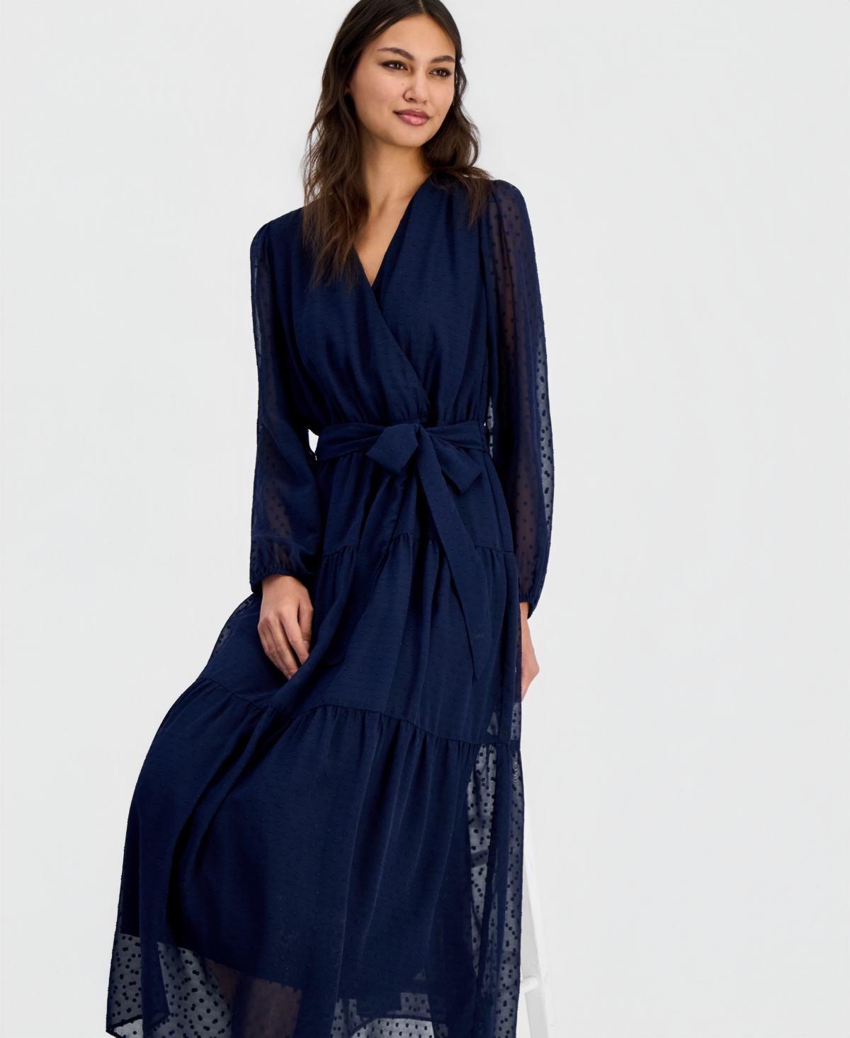 Robbie Bee Women's Swiss Dot Blouson-Sleeve Maxi Dress