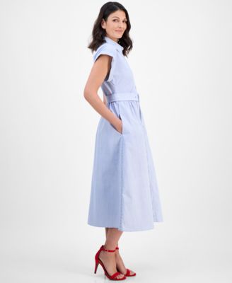 Women's Striped Belted Midi Shirtdress