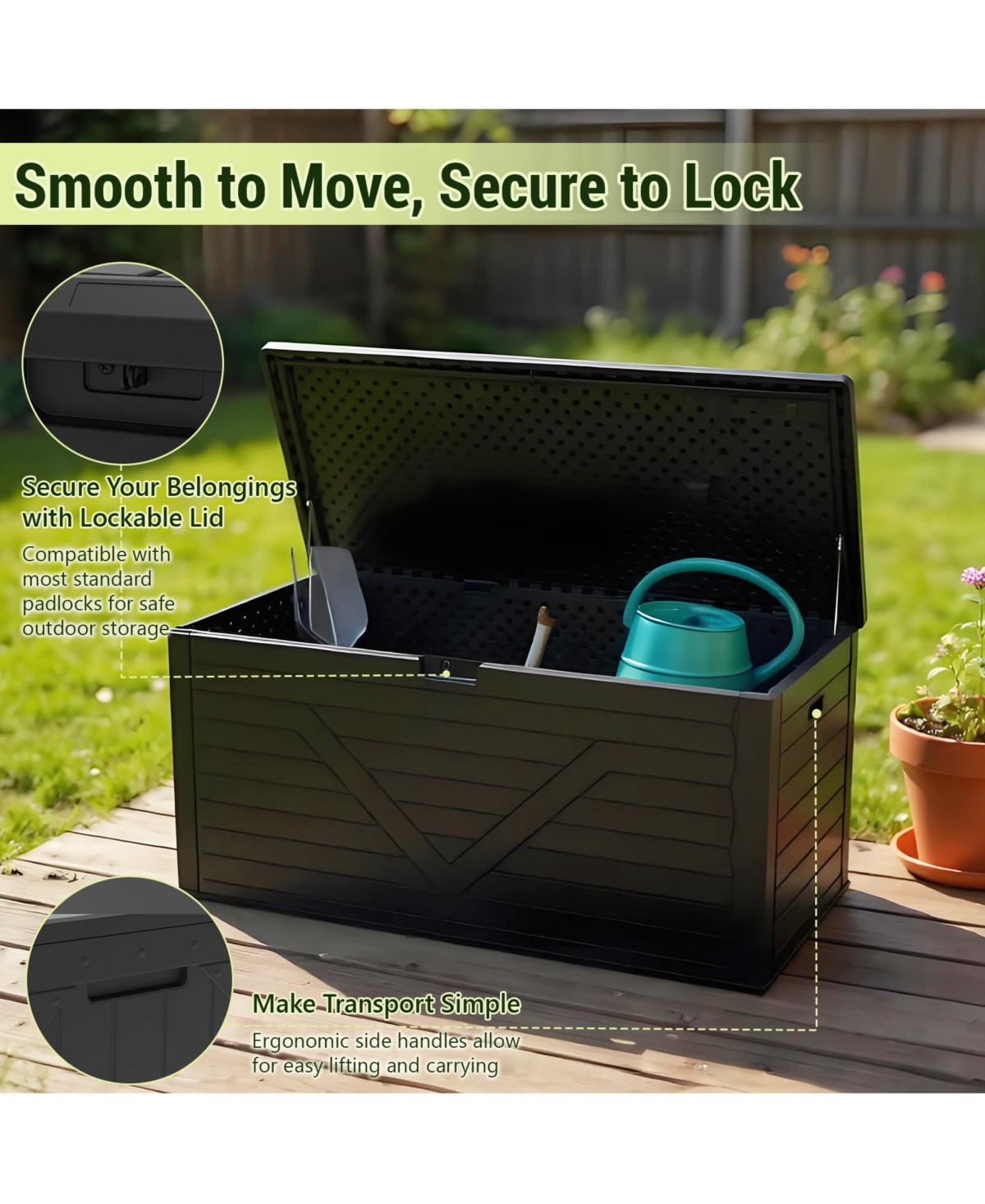 260 Gal Patio Waterproof Resin Deck Box Lockable Outdoor Storage Garden Tools