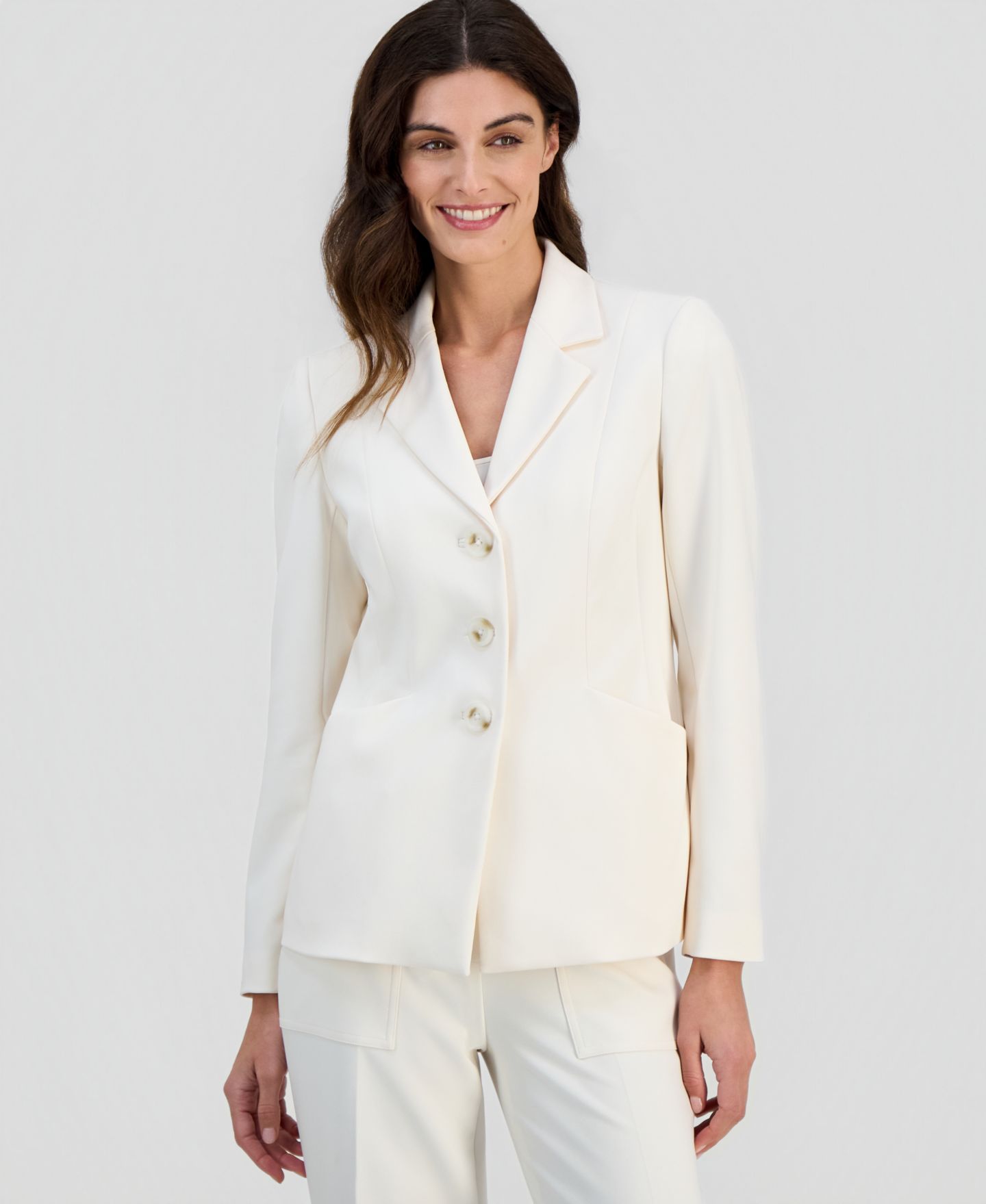 Женский пиджак Anne Klein Structured Stretch Notch-Lapel Three-Button Blazer, цвет: Белый — фото 3