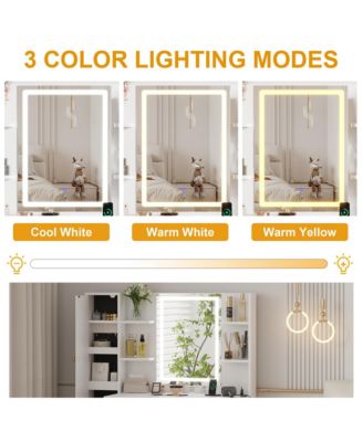 Makeup Vanity with Lights, 3 Lighting Modes Vanity Desk with Soft Cushioned Stool,Modern Dressing Table,Charging Station, 3 Drawers, a Cabinet