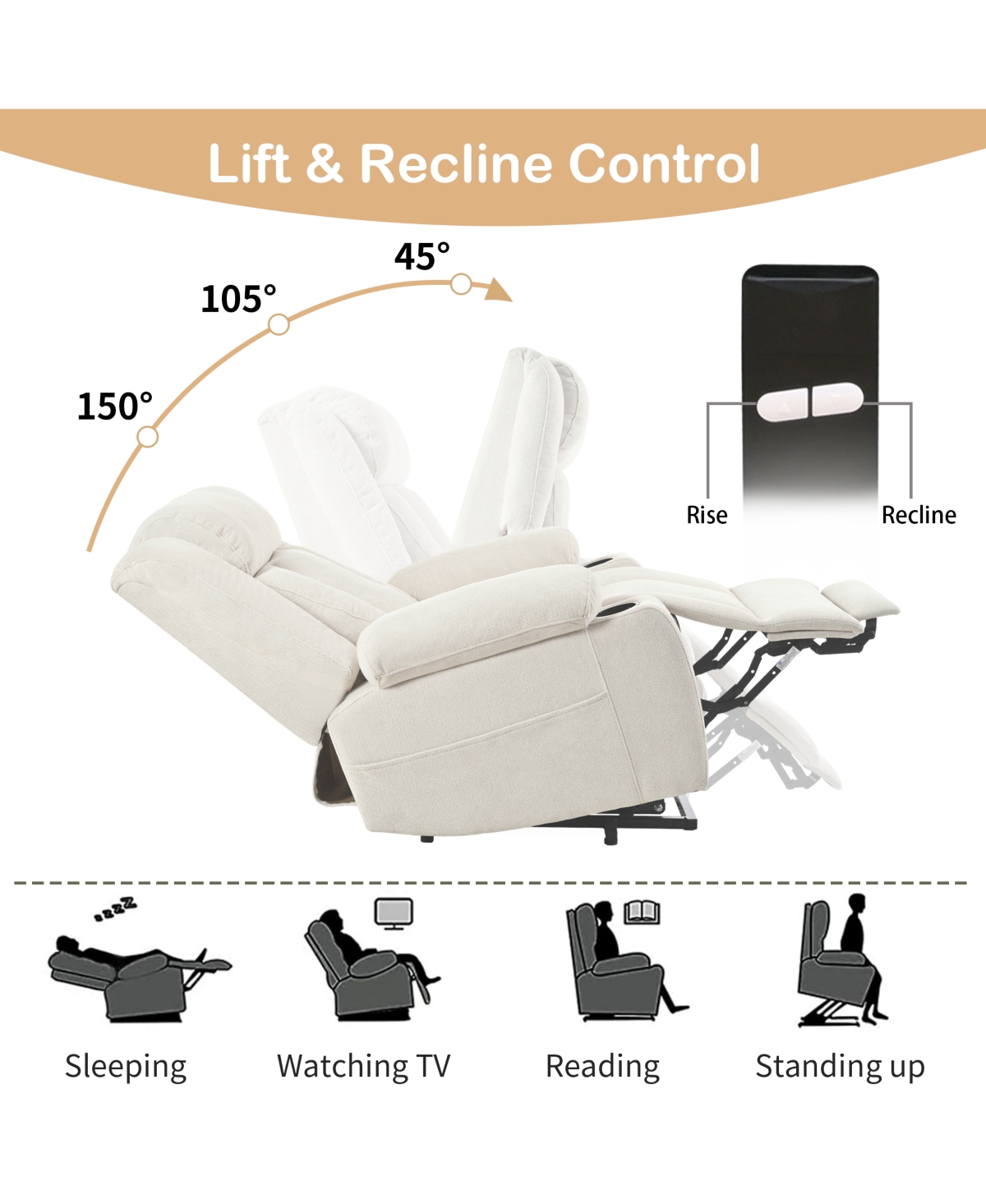 Flynama Power Lift Recliner Chair for Elderly, Fabric Lift Chairs for Living Room w/ Extended Footrest, Classic Single Sofa