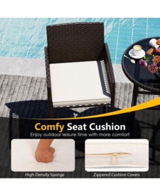 Patio Wicker Bar Table Set with 2 Armchairs, 3 Pieces