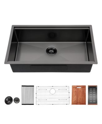 33inch Gunmetal Black Workstation Undermount Kitchen Sink 16G T304 Nano Stainless Steel Single Bowl 33x19x10inch with Full Accessories