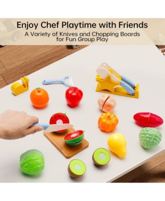 21-Piece Kids Cutting Play Food Set, Pretend Fruit & Vegetable Toy for Early Learning