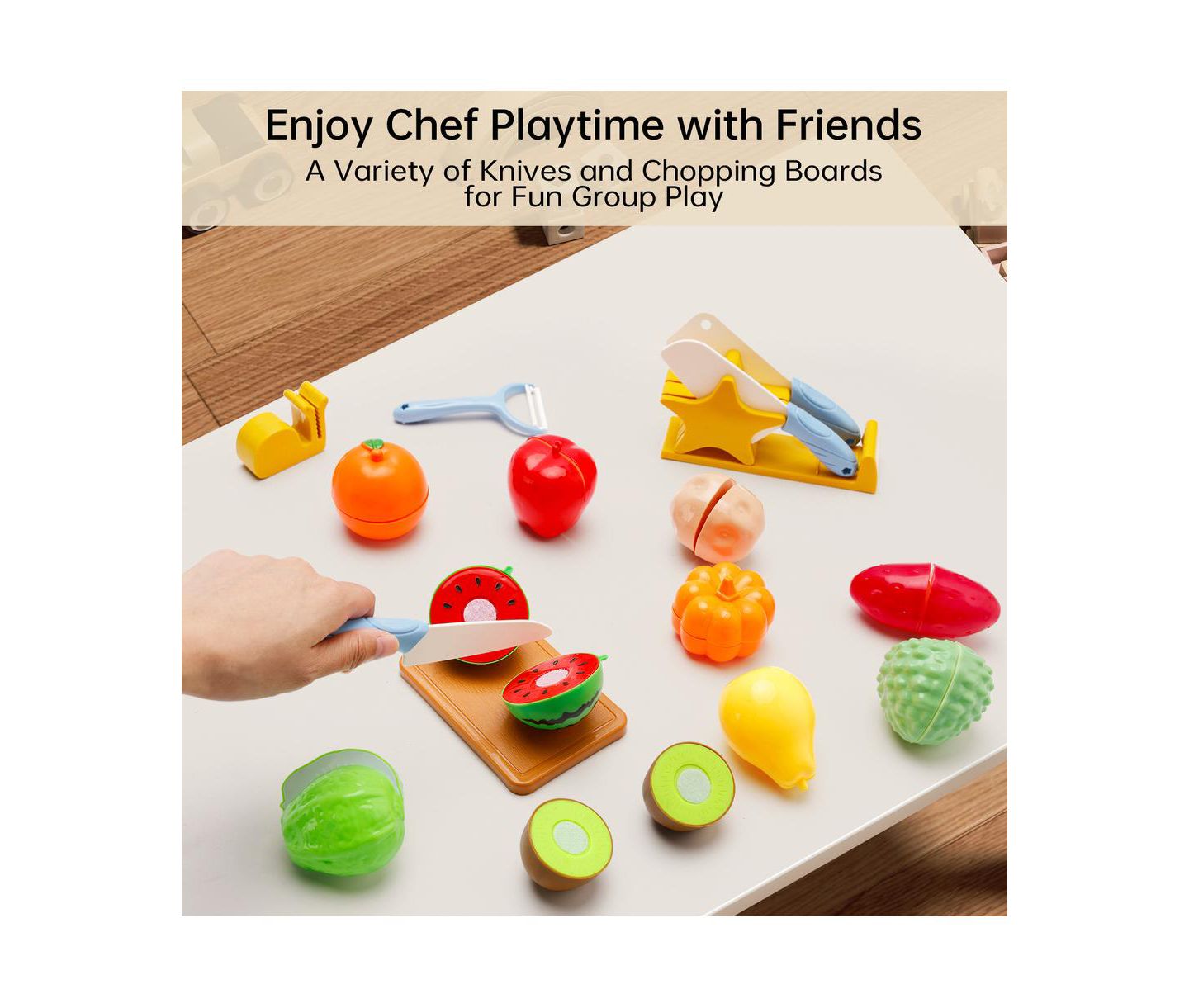 Детские игрушки Bruce & Shark Cutting 21-Piece Fruits & Vegetables Play Food Set, Ages 3+ — фото 6