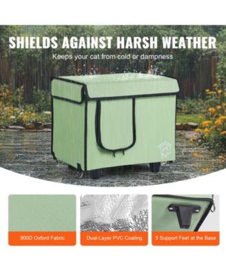 Elevated Heated Cat House with Timer, Adjustable Temperature, 900D Oxford Cloth Foldable Shelter with Heated Pad, Green, Small