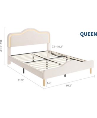 Size Velvet LED Bed Frame with Adjustable Headboard, Princess Platform Bedframe for Kids/Girls, No Box Spring Needed