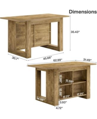 63-Inch Home Bar Unit, Wood Counter Height Bar Island Table with Storagefor Living Room, Kitchen, Basement