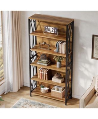 70.87" Tall Bookshelf, 6-Tier Industrial Bookcase with Geometric Metal Frame & Open Storage Shelves, Freestanding Display Shelf