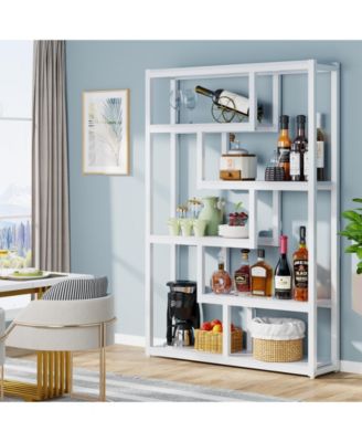 6-Shelf Industrial 69-Inch Tall Bookshelf with Staggered Display Shelves and Metal Frame Etagere Bookcase for Home Office