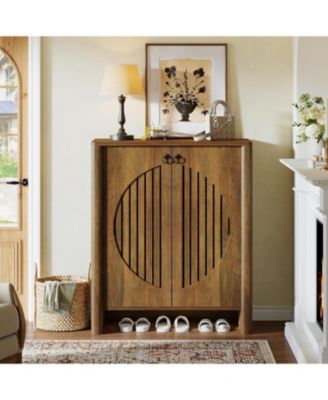 Shoe Cabinet with Flated Doors, 5-Tier Shoe Storage Organizer for Entryway, Living Room, Bedroom, Closet, Rustic Brown