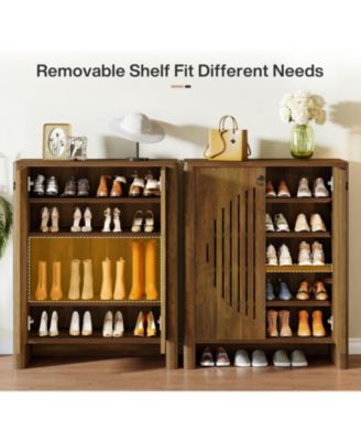 Shoe Cabinet with Flated Doors, 5-Tier Shoe Storage Organizer for Entryway, Living Room, Bedroom, Closet, Rustic Brown