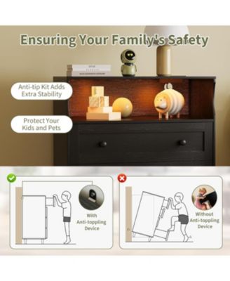 3 Drawer Wooden Dressers for Bedroom with LED Lights and Charging Station, Wood Chest of Drawers for Living Room, Hallway, Closet