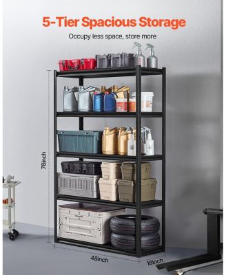 5-Tier Garage Storage Shelves, 18"D x 48"W x 78"H, 3000 lb Capacity, Adjustable Metal Utility Shelving Rack, Black