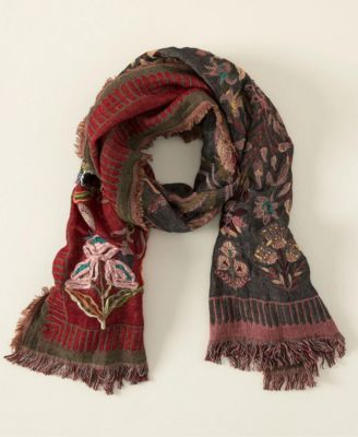 Women's Hand-Embroidered Floral Jacquard Wrap