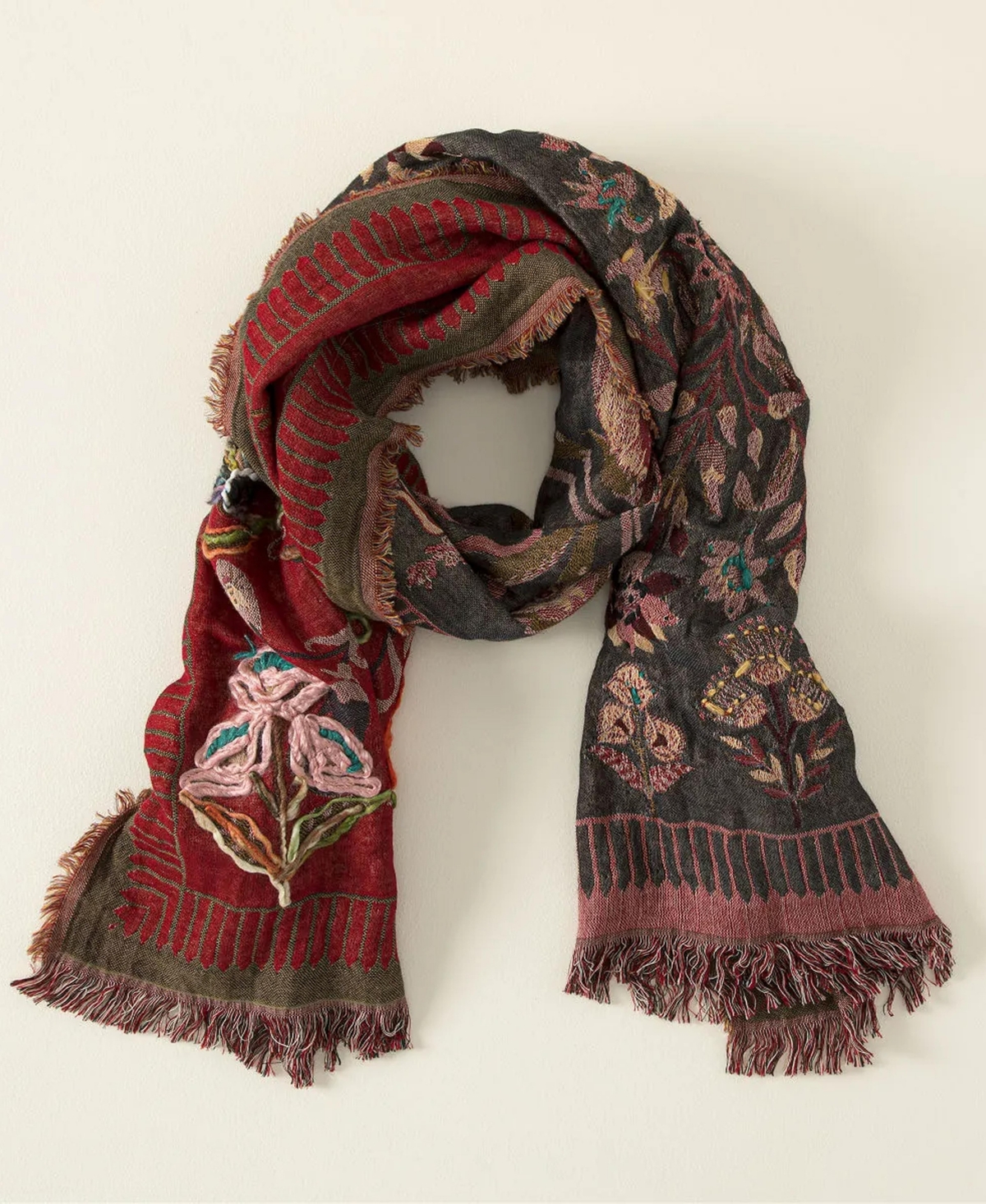 Uncommon Goods Women's Hand-Embroidered Floral Jacquard Wrap