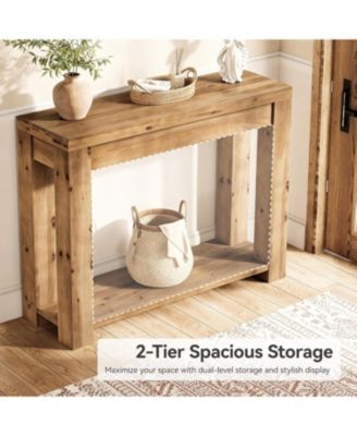 Solid Wood Console Table, Farmhouse 2-Tier Entryway Table, 43.3-Inch Narrow Sofa Table Behind The Couch