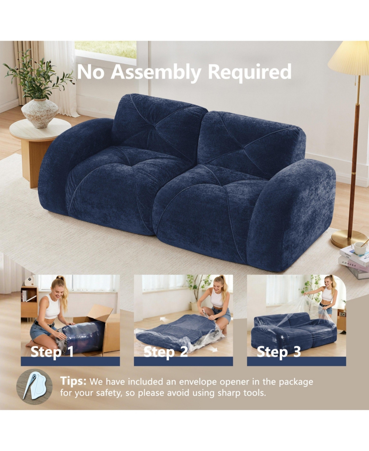 Boyel Living 2-Seater Tufted Sofa Couches with Soft Velvet Fabric and No Assembly Required