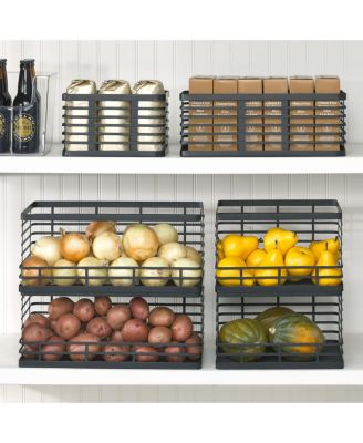 Metal Pantry Basket with Handles - Set of 2 - Matte Black