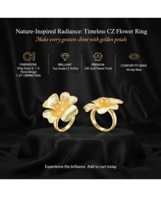 Timeless 14K Gold Plated Cubic Zirconia Flower Ring