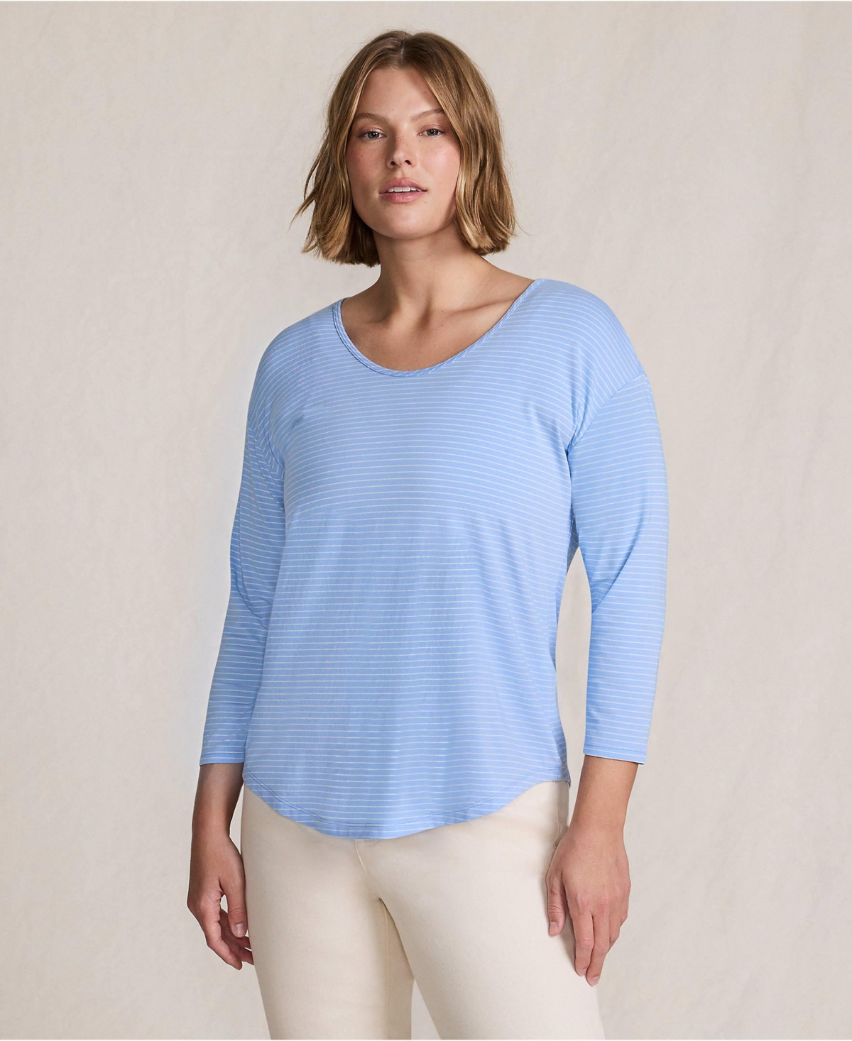 Lands' End Plus 3/4 Sleeve Lightweight Jersey Shirttail Tee