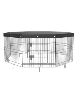 Dog Playpen, 8-Panel Foldable Metal Exercise Pen w/ Top Cover, 24 in H, Puppy Fence w/ Ground Stakes, Indoor/Outdoor