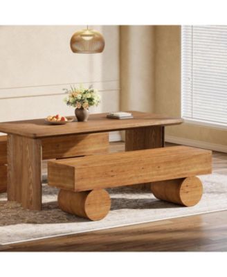 Solid Wood Dining Bench, 59” Farmhouse Indoor Long Kitchen Table Bench with Thickened Seat & Cylindrical Legs