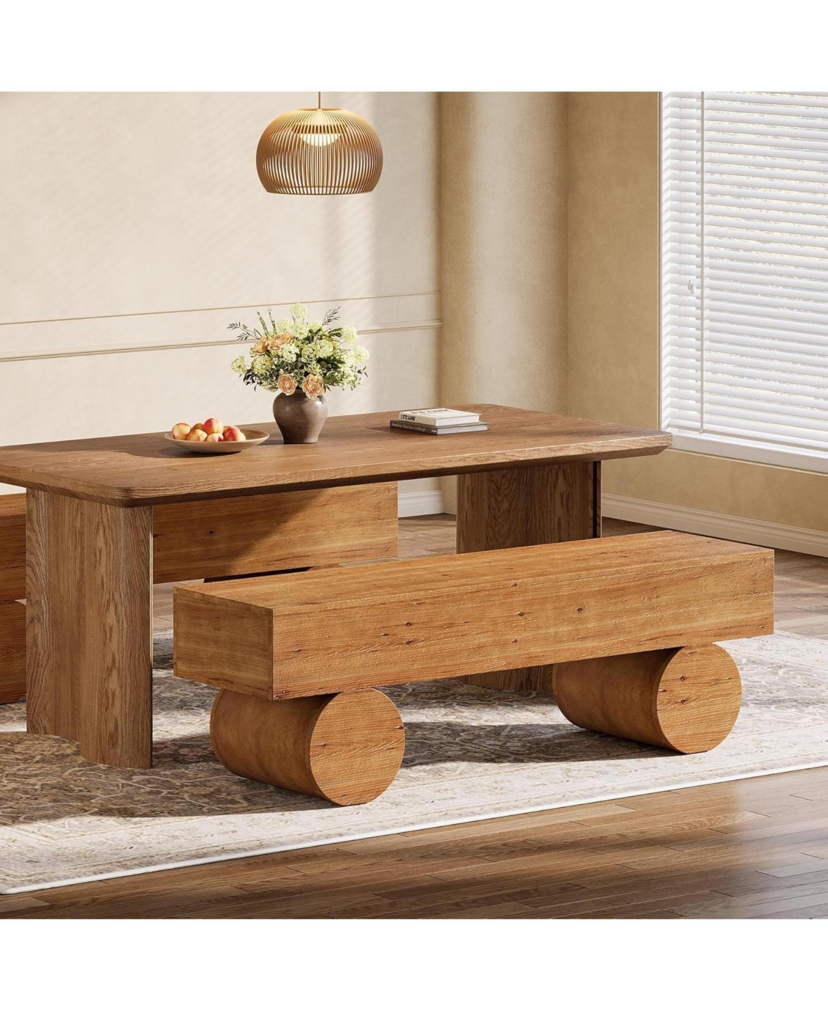 Tribesigns Solid Wood Dining Bench, 59" Farmhouse Indoor Long Kitchen Table Bench with Thickened Seat & Cylindrical Legs