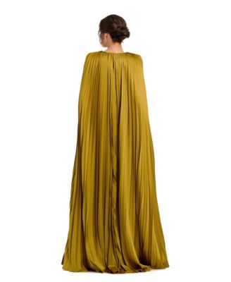 Petite Pleated Charmeuse V Neck Gown With Cape
