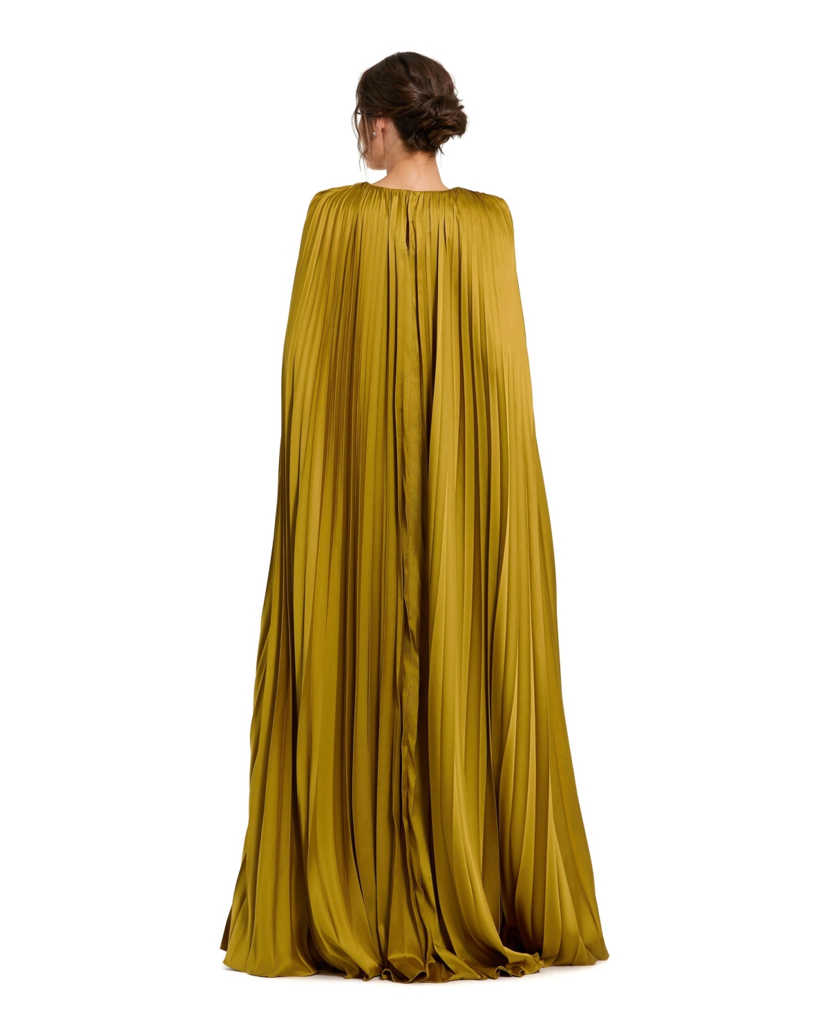 Mac Duggal Petite Pleated Charmeuse V Neck Gown With Cape