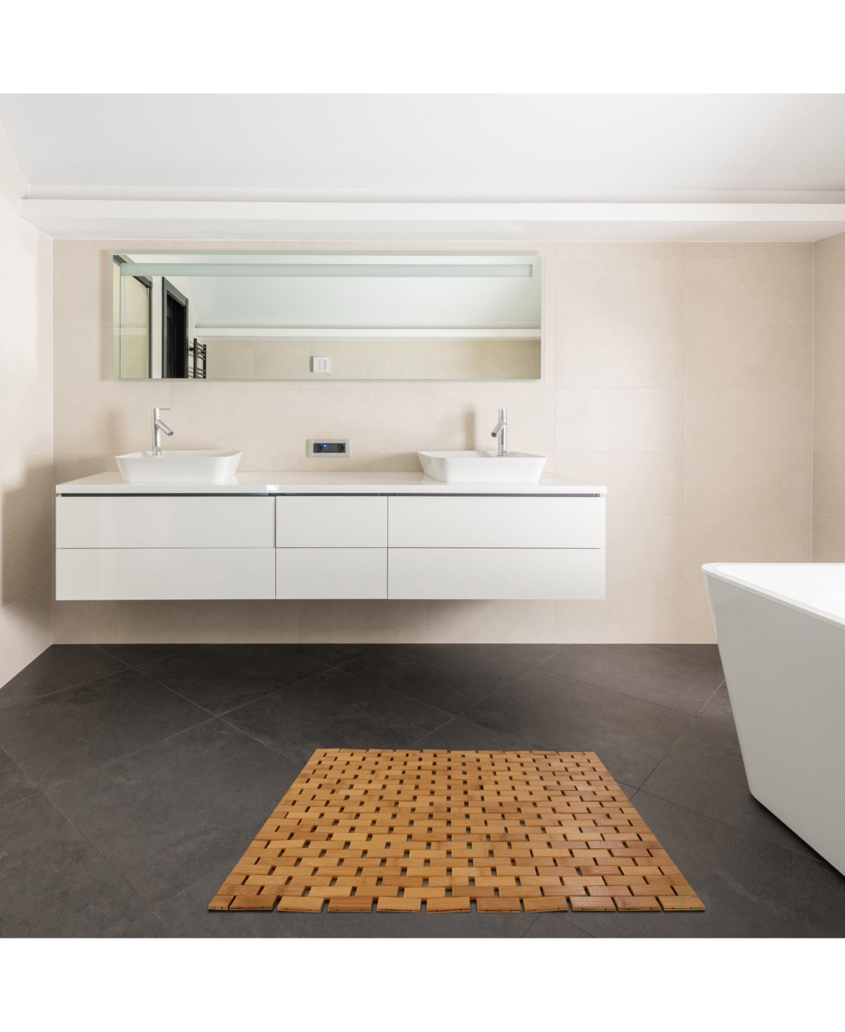 Basicwise Foldable Bamboo Bath Mat Natural Anti-Slip Rug, Flooring Solution for Stylish Bathroom and Vanity Decor