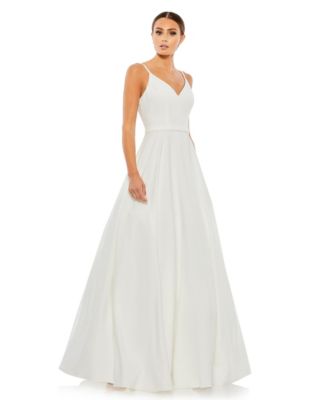 Petite V-Neck Ball Gown with Belted A-Line Skirt