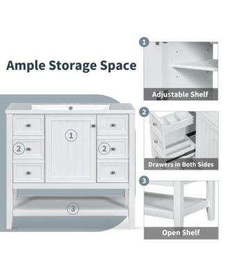 36in. Solid Wood and MDF Board Bathroom Vanity with Sink, One Cabinet and Three Drawers