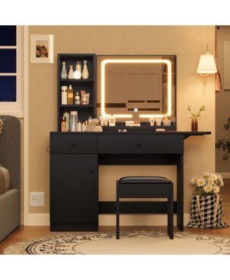Makeup Vanity Desk with Mirror and Lights, Vanity Table Set with Drawer & Power Outlet