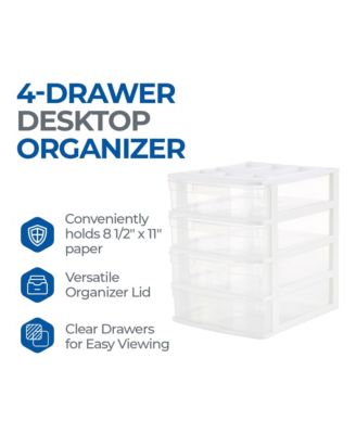 4 Drawer Desktop Countertop Storage with Organizer Lid, White