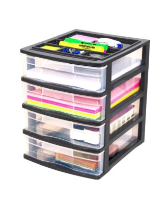 4 Drawer Desktop Countertop Storage with Organizer Lid, Black
