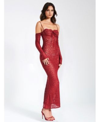 Women's Udaya Burgundy Lace Long Sleeve Maxi Dress