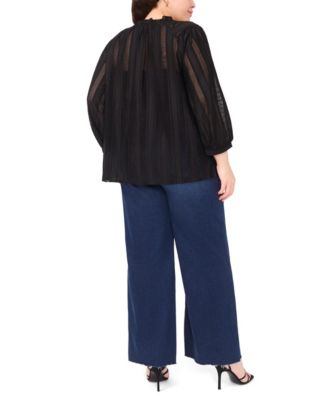 Plus Size Split Neck Peasant Blouse